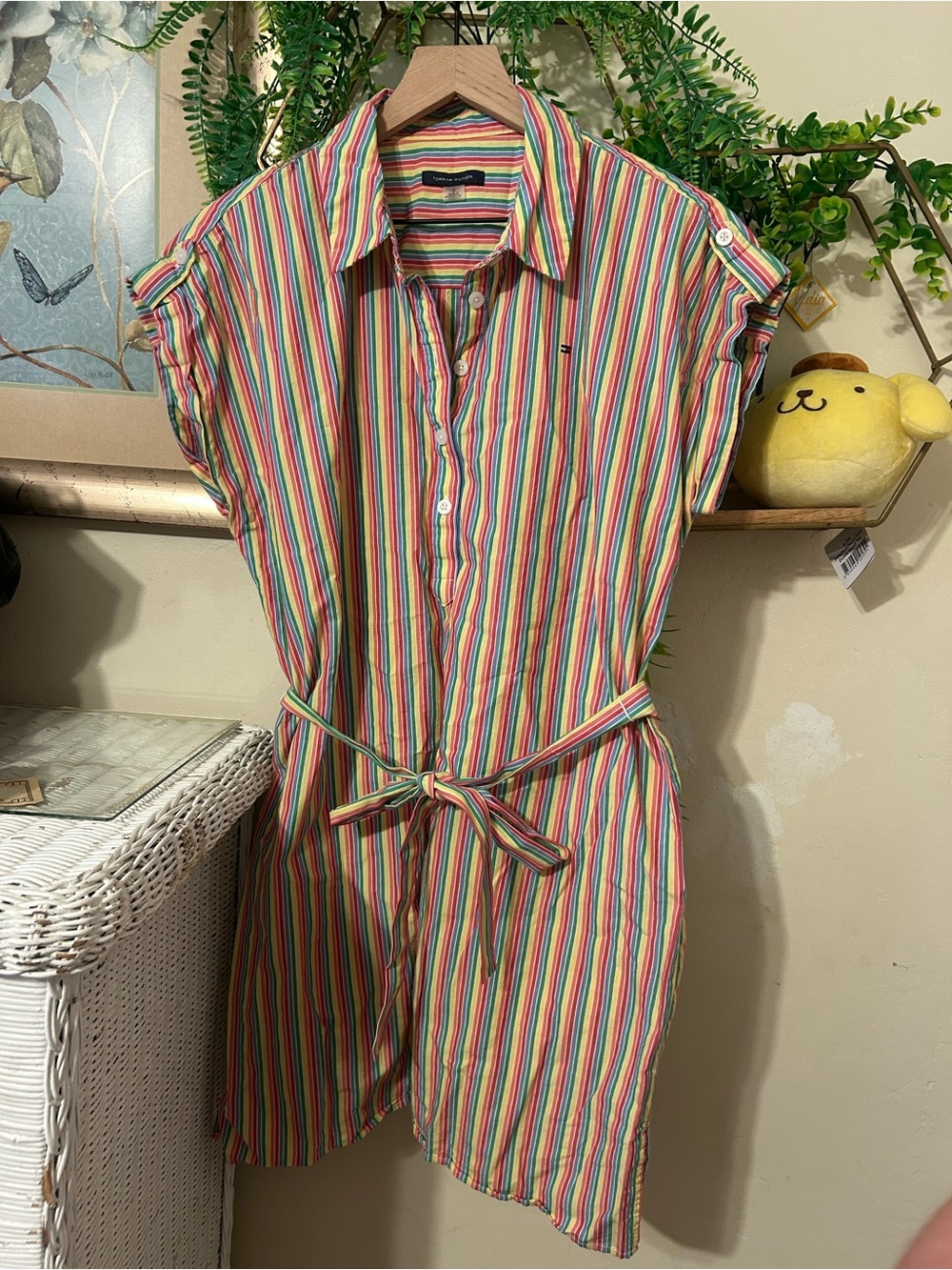 Vintage Tommy Hilfiger rainbow Striped Shirt Mini Dress